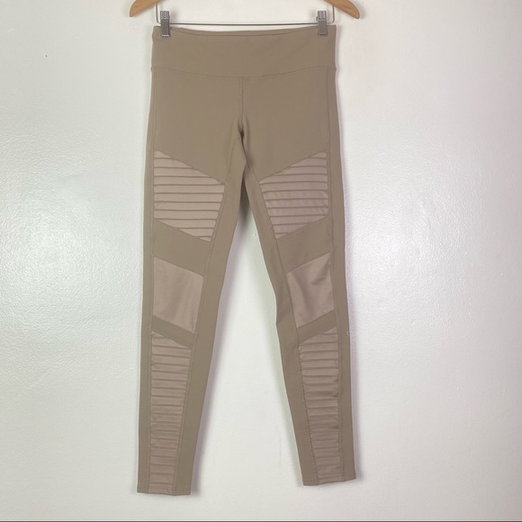 Alo Yoga Women's Mid Rise Mesh Beige Moto Leggings Size M - Picture 3 of 11